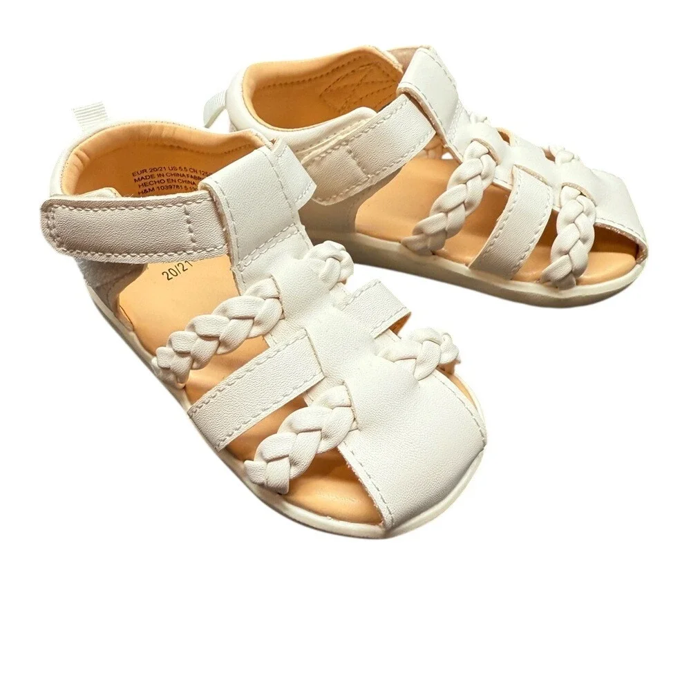 HM Kids Braided Fisherman Sandals White Hook Loop Summer Shoes Size 5.5 US